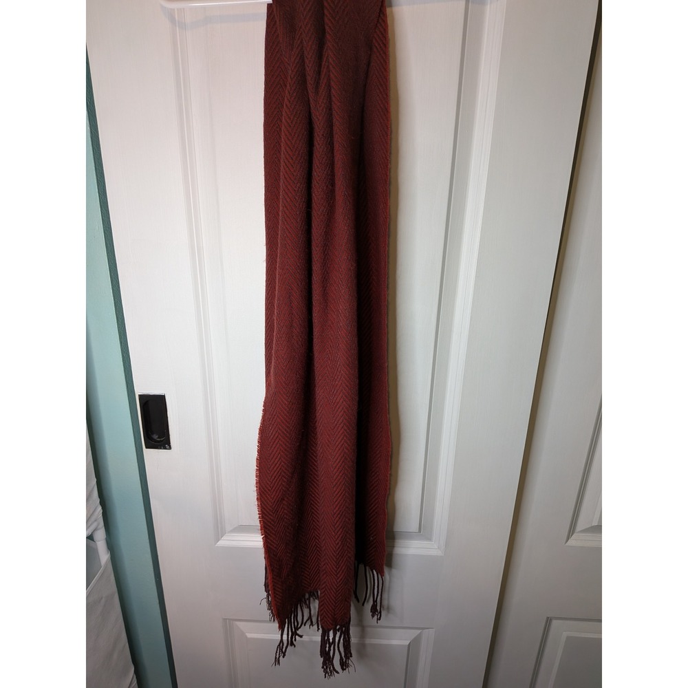 Burgundy Herringbone Fringed Scarf Rust Chevron Knit Winter Wrap Shawl